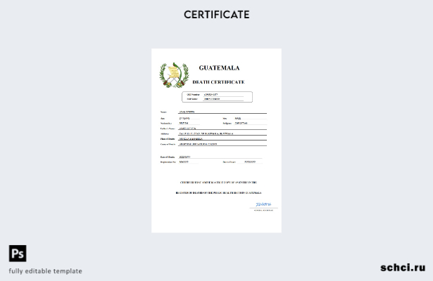 цифровая загрузка свидетельства о смерти Гватемалы, шаблон Word и PDF